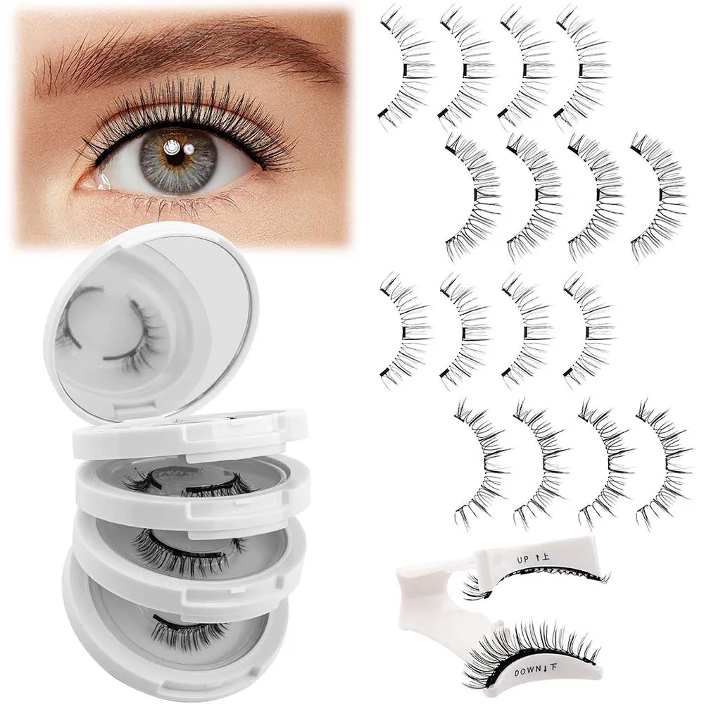 4 Pairs of Reusable False Eyelashes with Tweezers Easy to Wear Eyelashes Kit Style 2