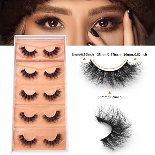 DYSILK Eyelashes Mink Lashes Fluffy - Fluffy Lashes 5 Pairs 6D Faux Mink Eyelash False Eyelashes Natural Look Lashes That Look Like Extensions Wispy Eyelashes Strip Lashes Eye Lashes | Fluffy-16mm